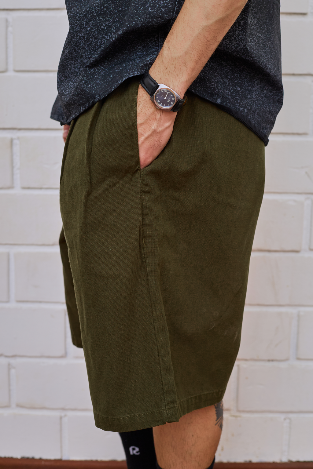 WIDE ELÁSTICO GREEN CANVAS SHORTS